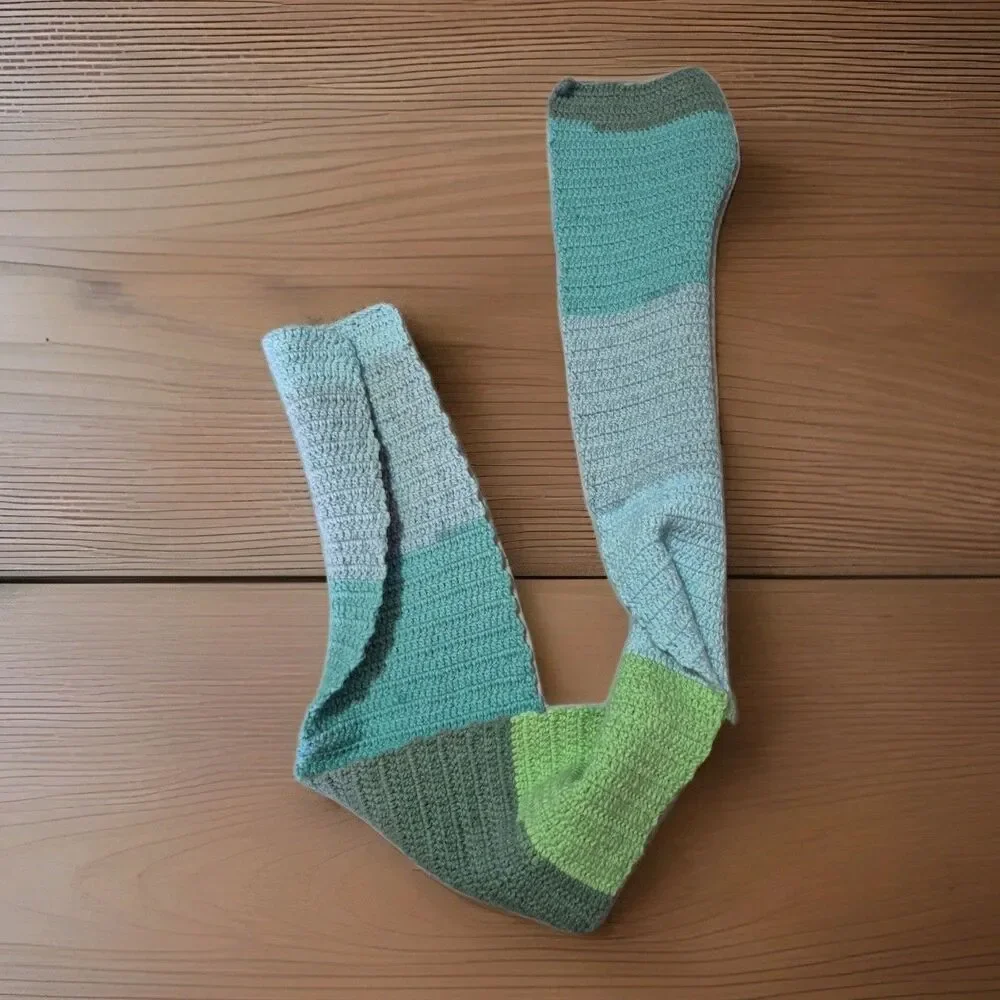 Handmade Crochet Scarf Neck Warmer Blue Green Grey Vintage 50